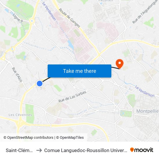 Saint-Clément to Comue Languedoc-Roussillon Universités map