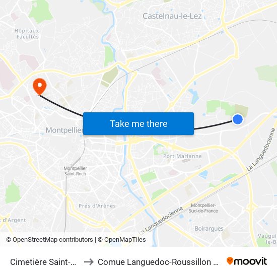 Cimetière Saint-Étienne to Comue Languedoc-Roussillon Universités map