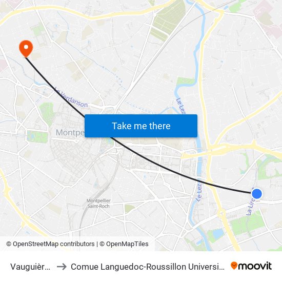 Vauguières to Comue Languedoc-Roussillon Universités map