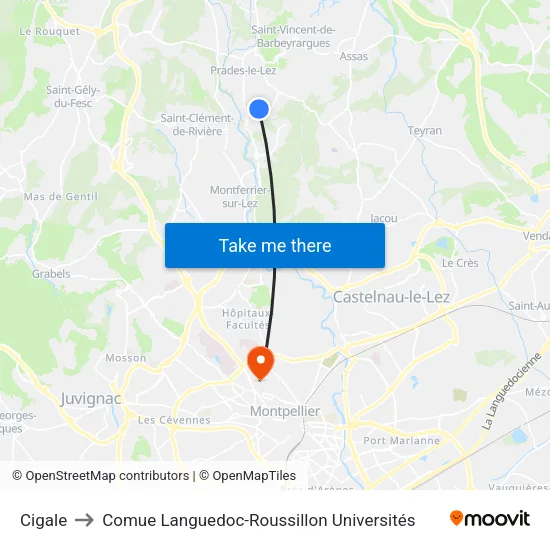 Cigale to Comue Languedoc-Roussillon Universités map
