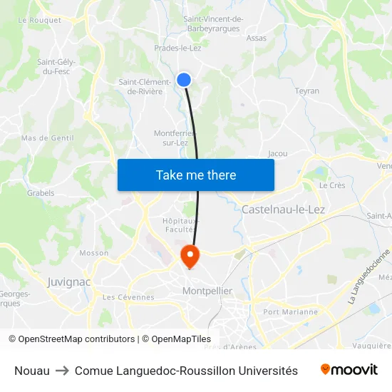 Nouau to Comue Languedoc-Roussillon Universités map
