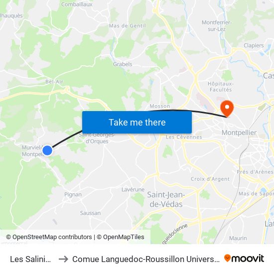 Les Saliniers to Comue Languedoc-Roussillon Universités map