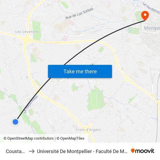 Coustaude to Université De Montpellier - Faculté De Médecine map