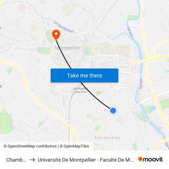 Chambéry to Université De Montpellier - Faculté De Médecine map