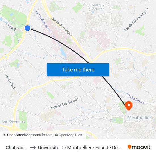 Château D'Ô to Université De Montpellier - Faculté De Médecine map