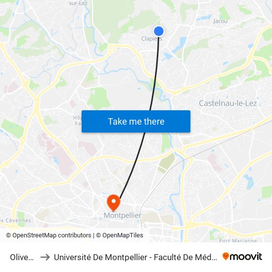 Olivette to Université De Montpellier - Faculté De Médecine map