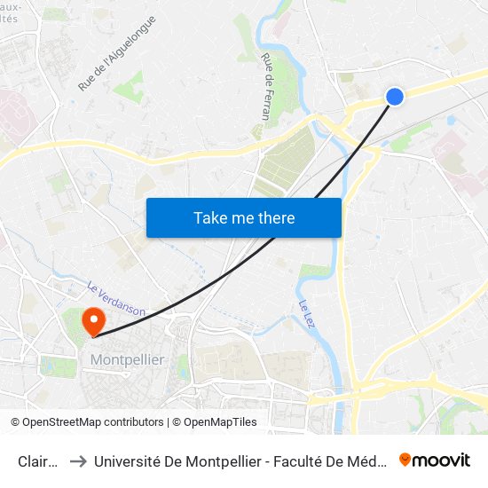 Clairval to Université De Montpellier - Faculté De Médecine map