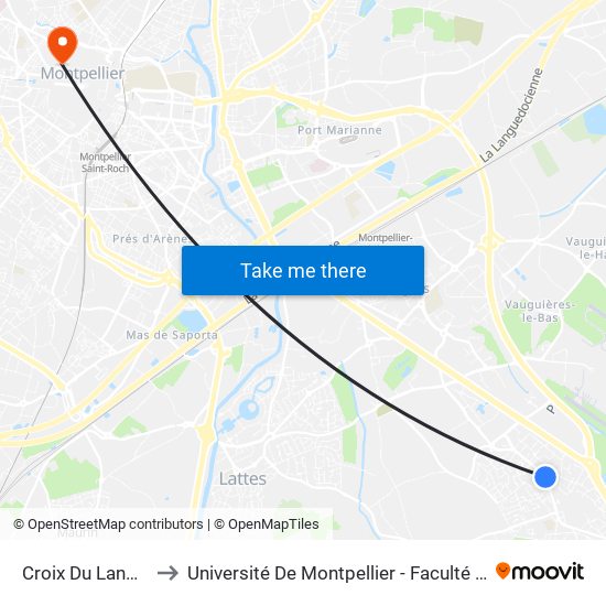 Croix Du Languedoc to Université De Montpellier - Faculté De Médecine map