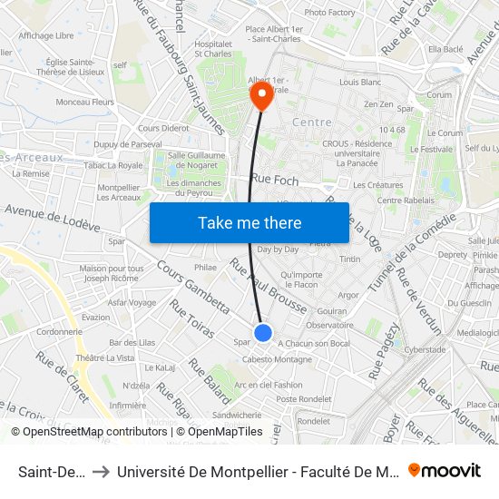 Saint-Denis to Université De Montpellier - Faculté De Médecine map