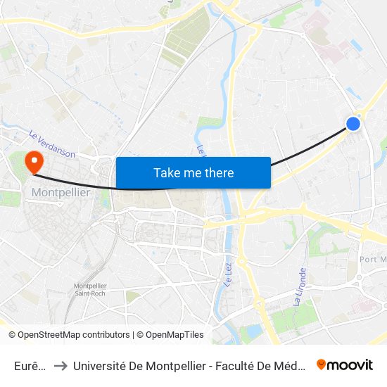 Eurêka to Université De Montpellier - Faculté De Médecine map