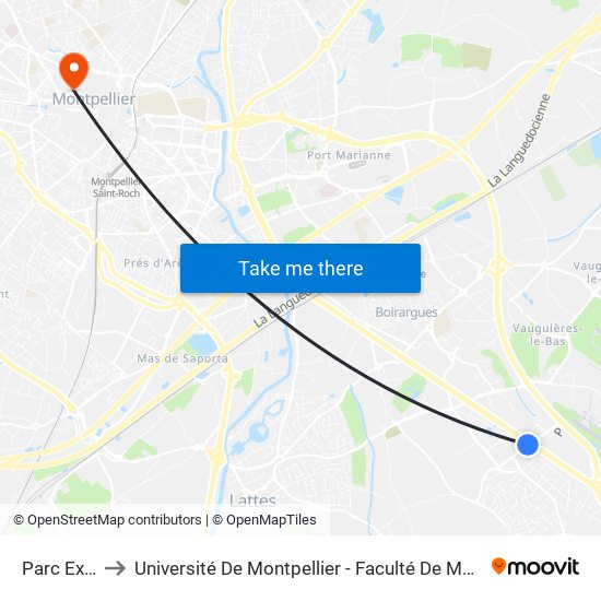 Parc Expo to Université De Montpellier - Faculté De Médecine map