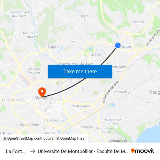 La Fontaine to Université De Montpellier - Faculté De Médecine map