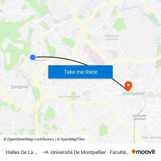 Halles De La Paillade to Université De Montpellier - Faculté De Médecine map
