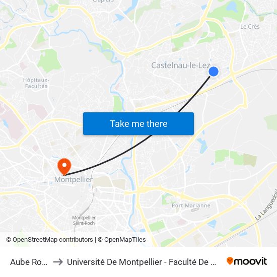 Aube Rouge to Université De Montpellier - Faculté De Médecine map