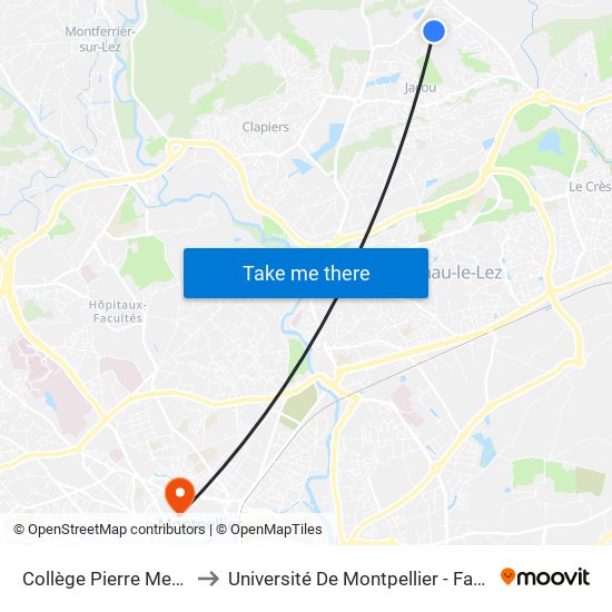 Collège Pierre Mendès France to Université De Montpellier - Faculté De Médecine map