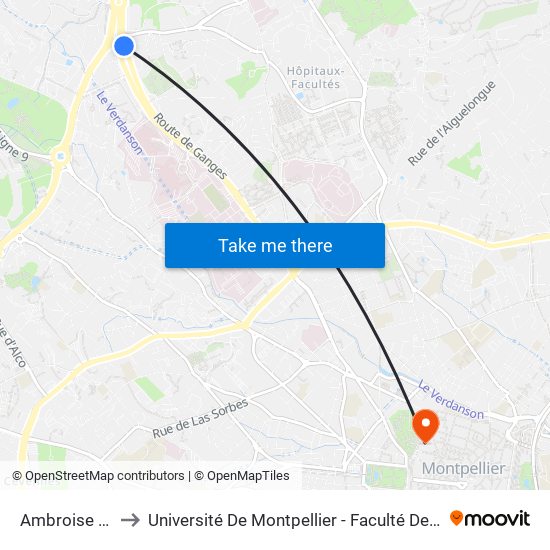 Ambroise Paré to Université De Montpellier - Faculté De Médecine map