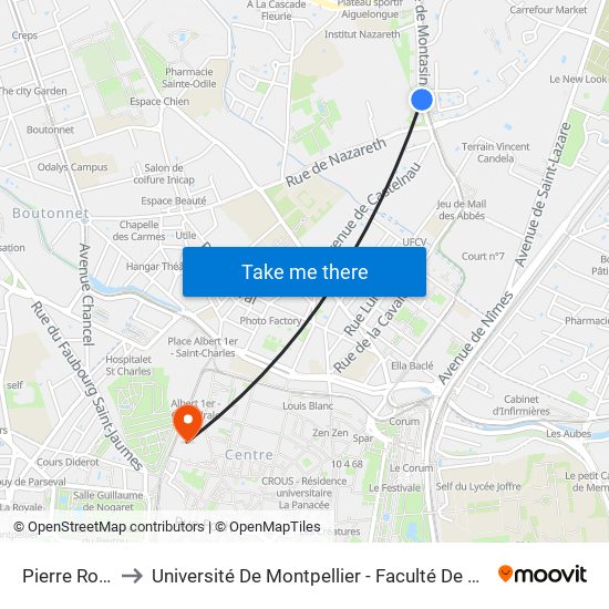 Pierre Rouge to Université De Montpellier - Faculté De Médecine map