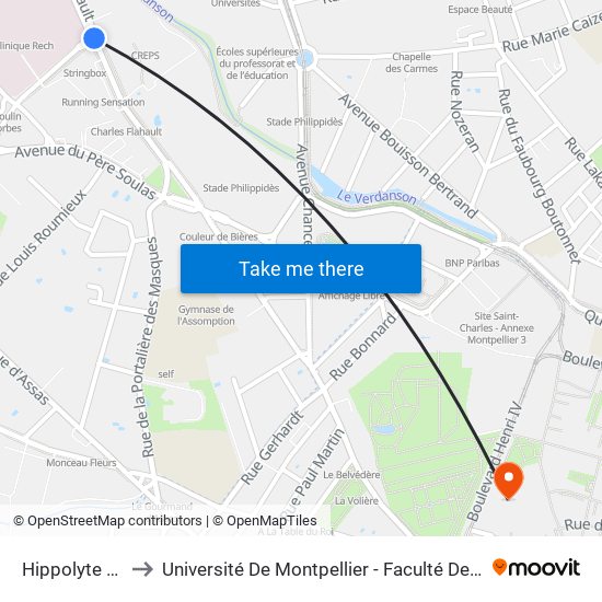 Hippolyte Rech to Université De Montpellier - Faculté De Médecine map