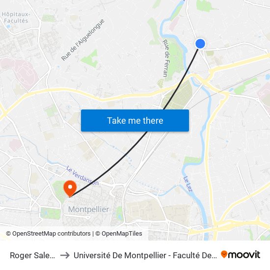 Roger Salengro to Université De Montpellier - Faculté De Médecine map