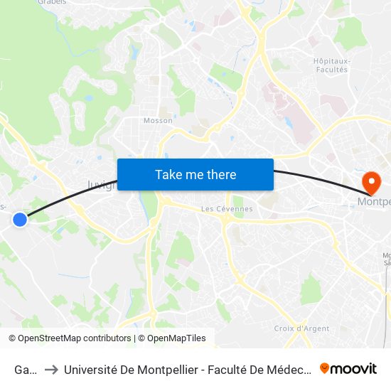 Gare to Université De Montpellier - Faculté De Médecine map