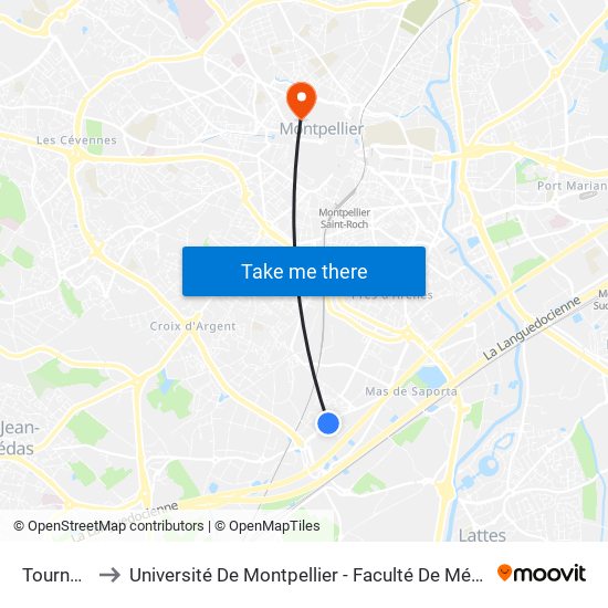 Tournezy to Université De Montpellier - Faculté De Médecine map