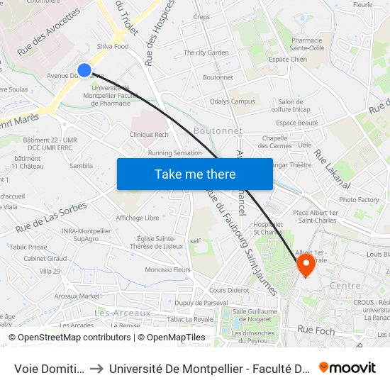 Voie Domitienne to Université De Montpellier - Faculté De Médecine map