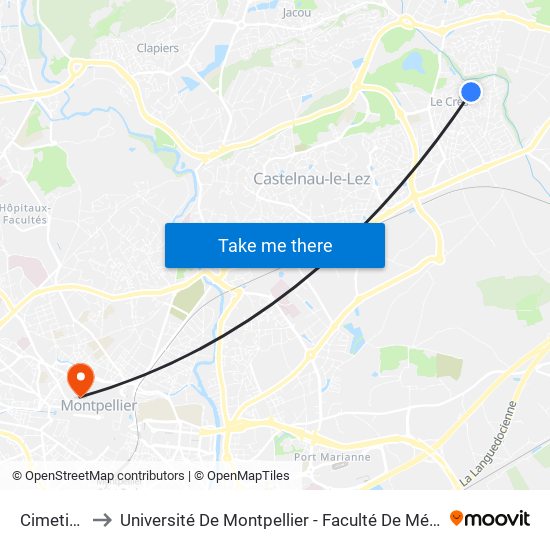 Cimetière to Université De Montpellier - Faculté De Médecine map