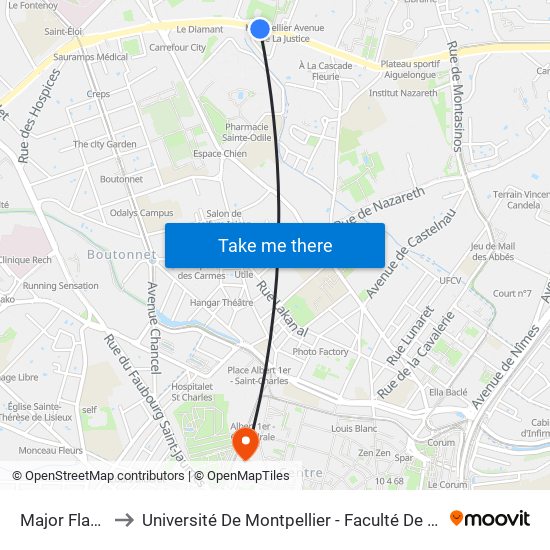 Major Flandre to Université De Montpellier - Faculté De Médecine map