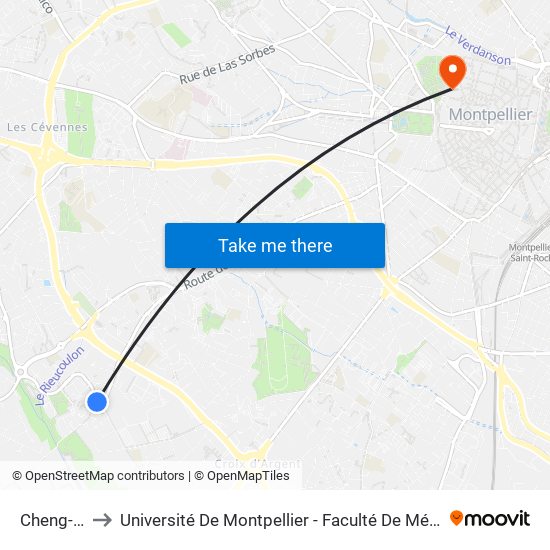 Cheng-Du to Université De Montpellier - Faculté De Médecine map