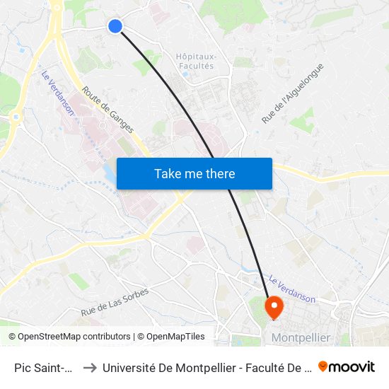 Pic Saint-Loup to Université De Montpellier - Faculté De Médecine map