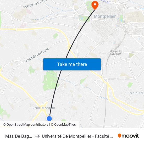 Mas De Bagnères to Université De Montpellier - Faculté De Médecine map