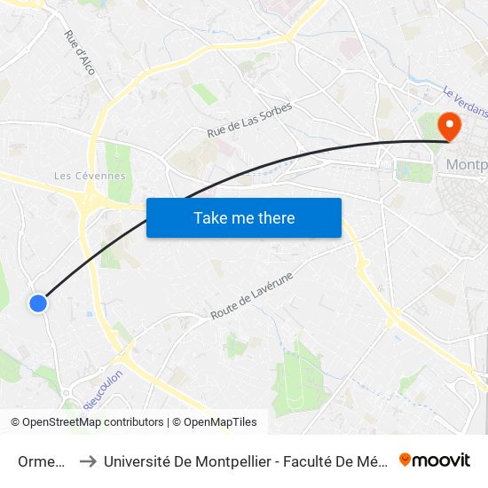 Ormeaux to Université De Montpellier - Faculté De Médecine map