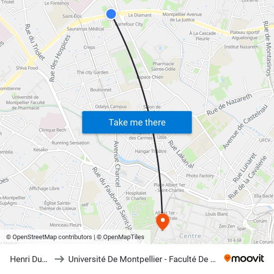 Henri Dunant to Université De Montpellier - Faculté De Médecine map