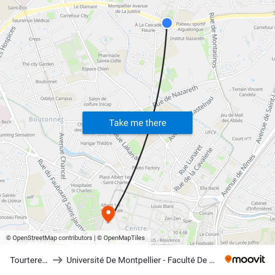 Tourterelles to Université De Montpellier - Faculté De Médecine map