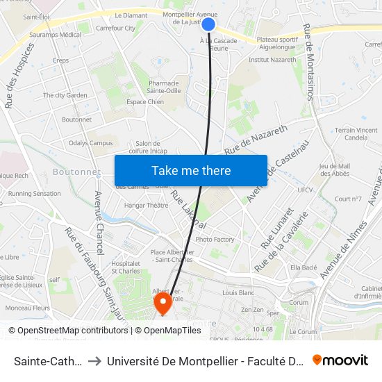 Sainte-Catherine to Université De Montpellier - Faculté De Médecine map