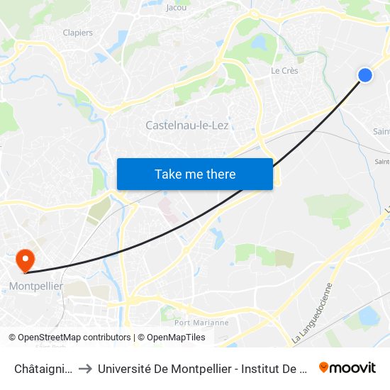 Châtaigniers to Université De Montpellier - Institut De Biologie map