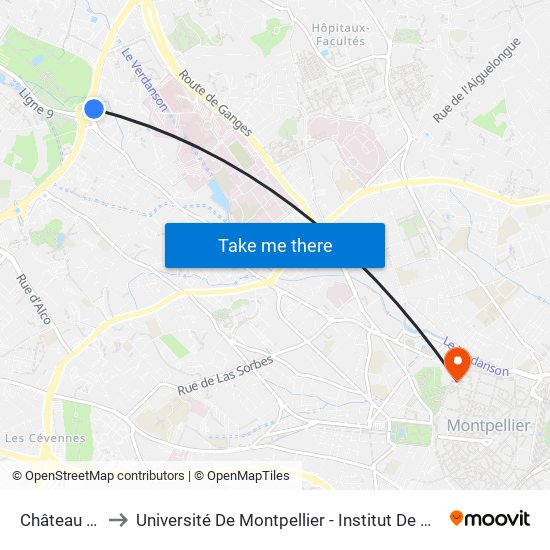 Château D'Ô to Université De Montpellier - Institut De Biologie map