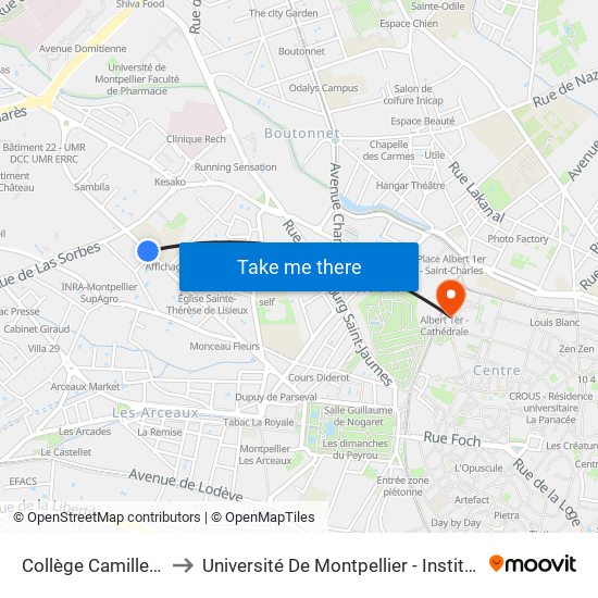 Collège Camille Claudel to Université De Montpellier - Institut De Biologie map