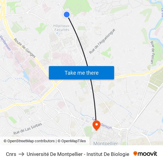 Cnrs to Université De Montpellier - Institut De Biologie map