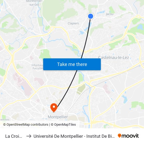 La Croisée to Université De Montpellier - Institut De Biologie map