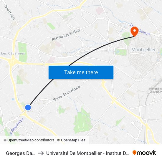 Georges Danton to Université De Montpellier - Institut De Biologie map