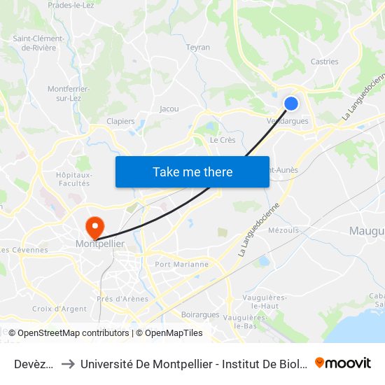Devèzes to Université De Montpellier - Institut De Biologie map