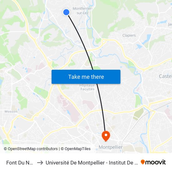 Font Du Noyer to Université De Montpellier - Institut De Biologie map