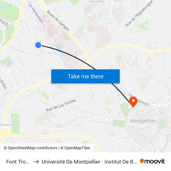 Font Trouvé to Université De Montpellier - Institut De Biologie map