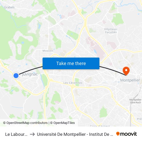 Le Labournas to Université De Montpellier - Institut De Biologie map