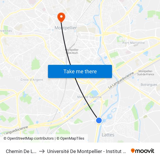 Chemin De Lattes to Université De Montpellier - Institut De Biologie map