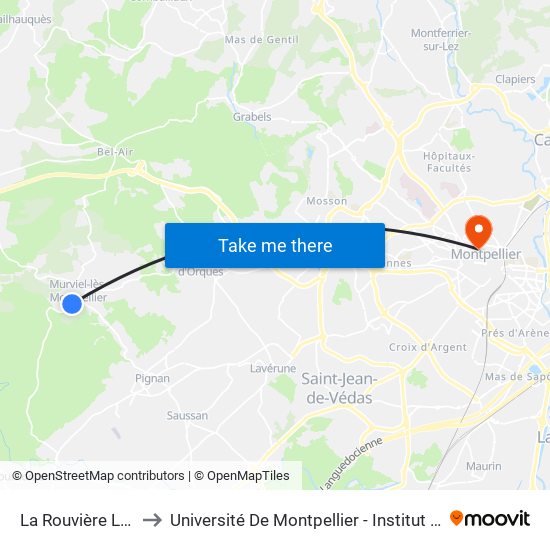 La Rouvière Longue to Université De Montpellier - Institut De Biologie map