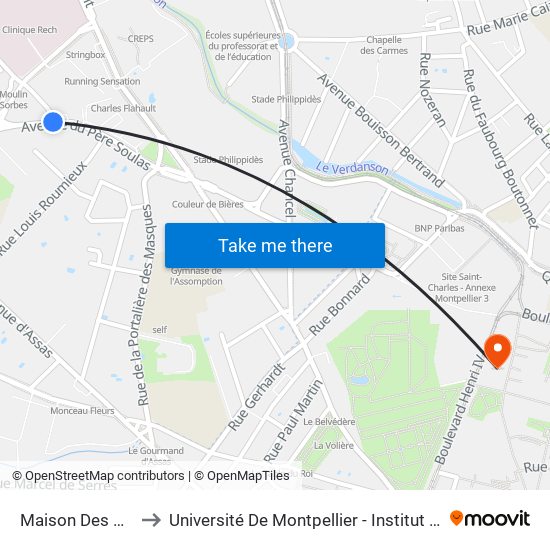 Maison Des Sports to Université De Montpellier - Institut De Biologie map