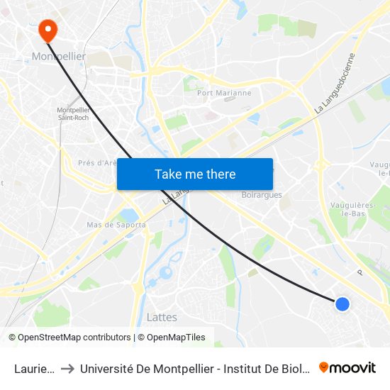 Lauriers to Université De Montpellier - Institut De Biologie map