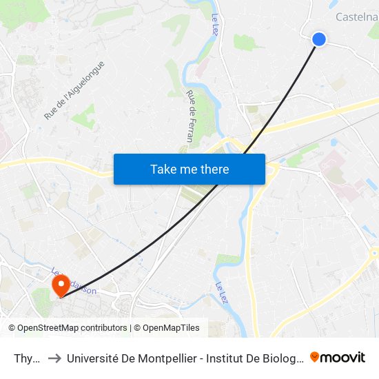 Thym to Université De Montpellier - Institut De Biologie map